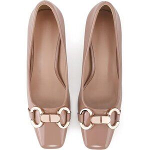 🆕Women's Nude Closed Square Toe Pump Low Kitten Comfortable Dress Pump Shoes